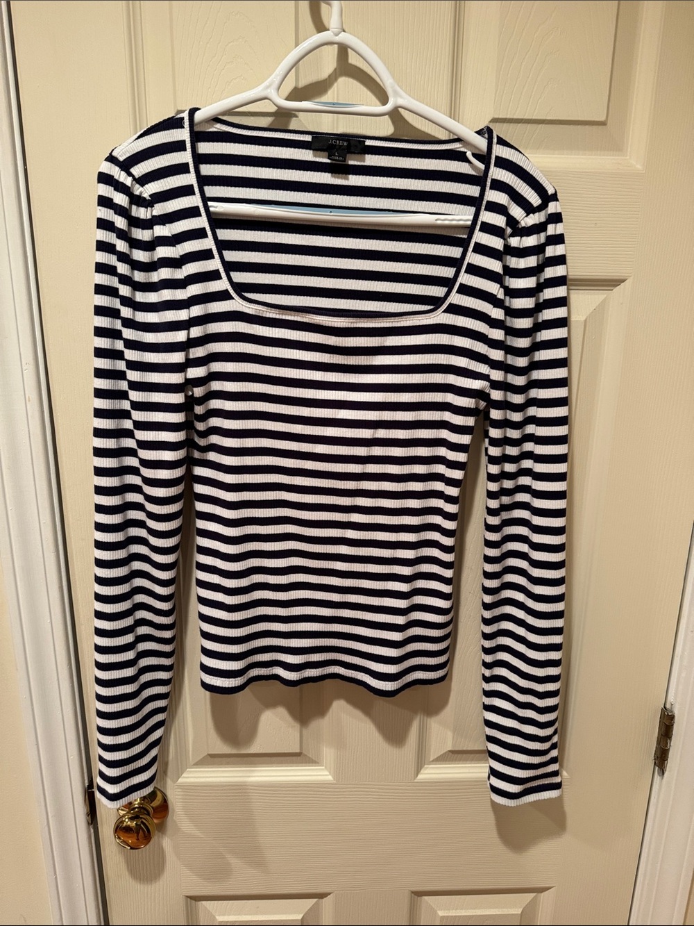 J Crew a new day Black & White Striped Square Neck Long Sleeve Tee